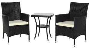 Outsunny 2 Seater Rattan Bistro Set Garden Furniture with Wicker Chairs & Table, Outdoor Chairs & Table, Waterproof, Black Aosom UK