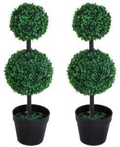 Outsunny Set of 2 Artificial Boxwood Ball Topiary Trees Potted Decorative Plant Outdoor and Indoor Décor (67cm) Aosom UK