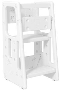 HOMCOM Kids Step Stool Adjustable Standing Platform Toddler Kitchen Stool -Standing Tower for Kids Kitchen Learning w/ Three Adjustable Heights, White