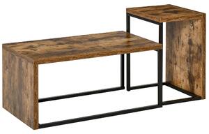 HOMCOM Set of 2 Coffee Tables Industrial Style Tea Table, Side Table w/ Metal Frame for Living Room Bedroom Black & Brown Aosom UK
