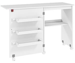 HOMCOM Folding Sewing Table, Drop Leaf Craft Table with Storage Bins, Open Shelf and Wheels for Small Space, White Aosom UK