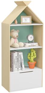 AIYAPLAY Kids Bookshelf with 3 Shelves, Drawer, Anti-tip Device, Anti-Slip Foot Cover, for Kids Room, Green Aosom UK