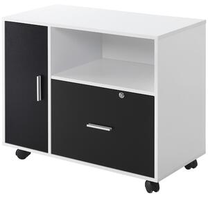 HOMCOM Filing Cabinet with Lockable Drawer, Mobile File Cabinet with 4 Wheels and Shelf, Printer Stand for Hanging A4 and Letter Sized Files, Home Office, Black and White