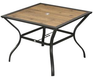 Outsunny Outdoor Dining Table with Parasol Hole, Stone-Grain Effect PC Board, for Patio, Brown Aosom UK