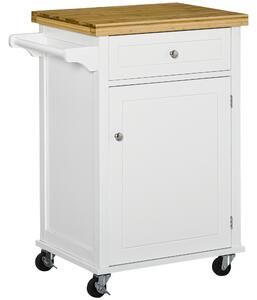 HOMCOM Kitchen Cart Storage Trolley Wooden Cabinet with Drawer Cupboard Towel Rail White Aosom UK