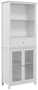 HOMCOM Kitchen Cupboard, Pantry Storage Cabinet w/ Tempered Glass Doors, Drawer, Open Shelf, Adjustable Shelves, 181.5 cm, White