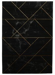 Fenway Black & Gold Geometric Patterned Rug for Living Room or Bedroom | Roseland Furniture