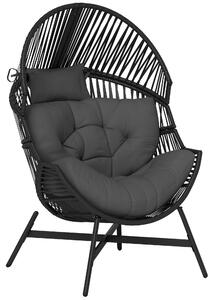 Outsunny Standing Rattan Egg Chair Outdoor, Oversized Wicker Garden Egg Chair with Thick Tufted Cushion, Headrest, Steel Frame, Charcoal Grey