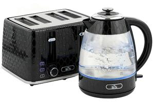 HOMCOM Kettle and Toaster Set, 1.7L 3000W Rapid Kettle with Strix Thermostat, 4 Slice Toaster with 7 Browning Controls, Black