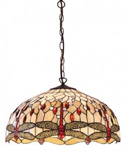 Interiors 1900 64079 Dragonfly Beige Tiffany Large 3 Light Ceiling Pendant Light