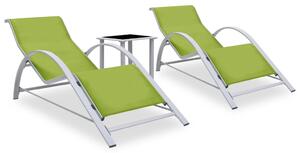 Sun Loungers 2 pcs with Table Aluminium Green