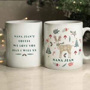 Personalised Christmas Deer Mug Fablon White