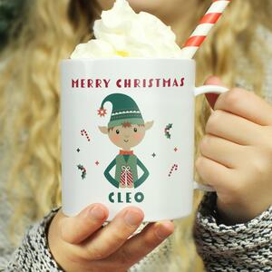 Personalised Elf Plastic Christmas Mug Fablon White