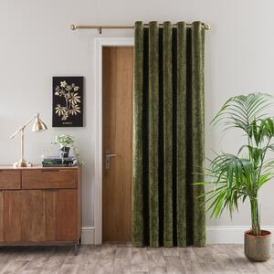 Vintage Chenille Thermal Eyelet Door Curtain Olive (Green)