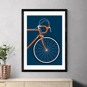 East End Prints Orange Coloured Race Bike Print By Bo Lundberg Navy