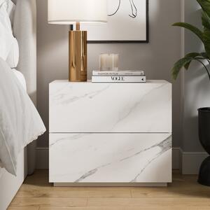 Viola 2 Drawer Bedside Table, White Marble Effect White