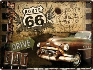 Metal sign Route 66 - Drive, Eat, (40 x 30 cm)