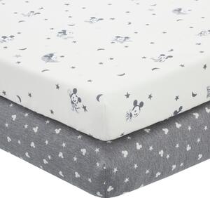 Mickey Starry Night Pack of 2 100% Cotton Fitted Sheets White