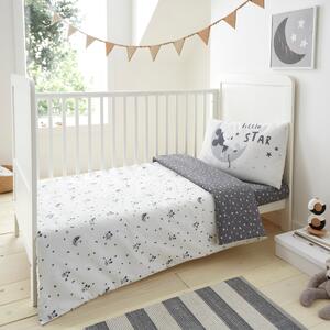Mickey Starry Night 100% Cotton Duvet Cover and Pillowcase Set White/Grey