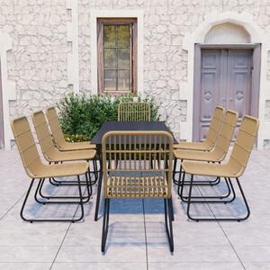 9 Piece Outdoor Dining Set Poly Rattan and Glass