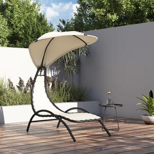 Sun Lounger with Canopy Cream 167x80x195 cm Fabric and Steel