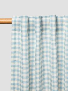 Warm Blue Gingham Linen Blend Curtains (Pair) | Short | Piglet in Bed