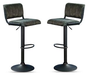 Pawling Fabric Gas Lift Bar Stools In Pair - Olive Green