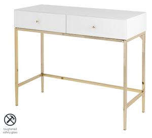 Stiletto White Glass and Brass Console Table