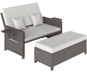 Outsunny Rattan Day Bed, with Footstool - White/Grey