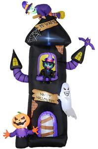 Outsunny 8.5FT Tall Halloween Inflatable Horror Tree House w/ Witch, Black Cat, Ghost & Pumpkin Man, Blow-Up Outdoor Halloween Decoration Aosom UK