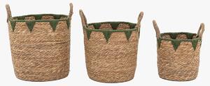 Apex Baskets in Natural and Green, Set of 3