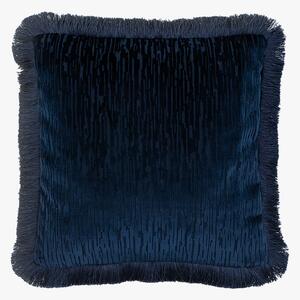 Regency Velvet Fringe Cushion in Blue