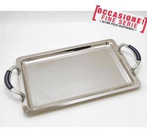 Chiseled Rectangular Tray in 18/10 Stainless Steel with Handles 35x21 cm Baroque Line