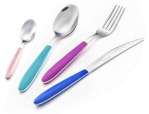 24-Piece VERO Colored Cutlery Set: 6 Knives, 6 Forks, 6 Spoons, 6 Coffee Spoons (Mixed Colors 24 Pieces)