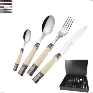 24-Piece Aria Cutlery Set in Wooden Case, Coloured 18/10 AISI304 Stainless Steel