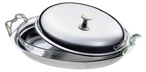 Oval vegetable dish ALEX 41 cm in Polished Stainless Steel with Stainless Steel Lid and Burnished Handles, Does Not Include an Internal Casserole Dish