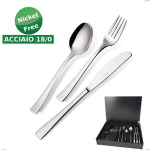 24-piece Cutlery Set in Wooden Case, Economic Knife Alfa 18/0 Nickel Free, (Steel 18/ C) Nickel Free, 2 mm Thickness