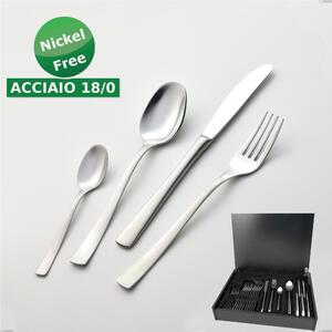 24-Piece Cutlery Set in Wooden Case Alfa Satinata 18/0 Nickel Free, (Stainless Steel 18/0) Nickel Free, 2 mm Thickness