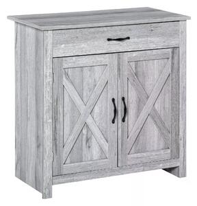 HOMCOM Farmhouse Sideboard: Grey Wood-Effect Storage Cabinet with Barn Doors, Coffee Bar Style Aosom UK