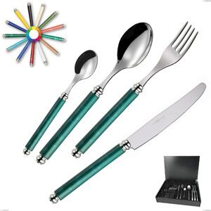 24-Piece Cutlery Set in Wooden Case Arcadia, Polished 18/10 AISI 304 Stainless Steel with Acrylic Handle and Double Ring