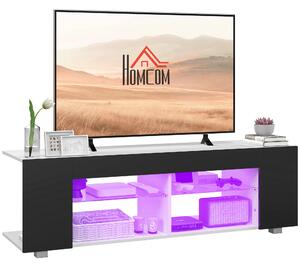 HOMCOM TV Stand, 145cm Modern TV Unit with Glass Shelves, RGB LED Light for 32 40 43 50 52 55 60 inch 4k TV, Black Aosom UK