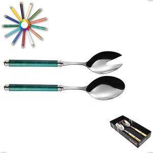 2-Piece Showcase Set Arcadia Salad Cutlery, 18/10 AISI 304 Polished Stainless Steel with Acrylic Handle and Double Ring