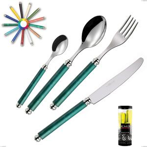 Cylinder Pack of 24 Pieces Arcadia Cutlery, 18/10 AISI 304 Polished Stainless Steel with Acrylic Handle and Double Ring