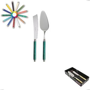 2-Piece Showcase Set, Serving Spoon and Cake Knife Arcadia, Polished 18/10 AISI 304 Stainless Steel with Acrylic Handle and Double Ring