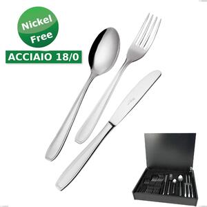 24-Piece Cutlery Set in Wooden Case, Economical Atena 18 Cromo Knife, (Stainless Steel 18/0) Nickel Free, 2 mm Thickness