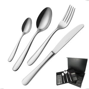 75-Piece Cutlery Set in Wooden Case Beta, 18.10 (AISI304), 4mm Thickness, Mirror Polished Stainless Finish