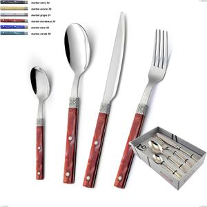 16-Piece Boheme Cutlery Set in Display Case, Stainless Steel (Aisi 304) with Engraved Ring and Classic Decor Silver Finish