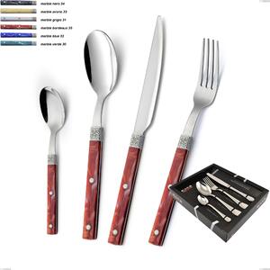 24-Piece Boheme Cutlery Set in Display Case, Stainless Steel (Aisi 304) with Engraved Ring and Classic Decor Silver Finish