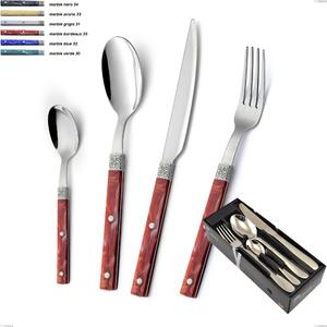 24-Piece Boheme Cutlery Set in Space-Saving Packaging, Stainless Steel (Aisi 304) with Engraved Ring and Classic Decor, Silver Finish
