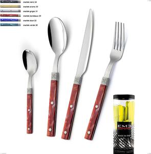 24-Piece Boheme Cylinder Cutlery Set, Stainless Steel (Aisi 304) with Engraved Ring and Classic Decor in Silver Finish